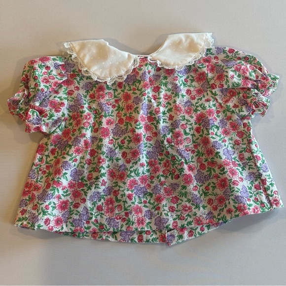 VINTAGE CRADLE TOGS BABY GIRL Floral Embroidered w/ Lace Button Down Top 6-9M - Picture 4 of 9